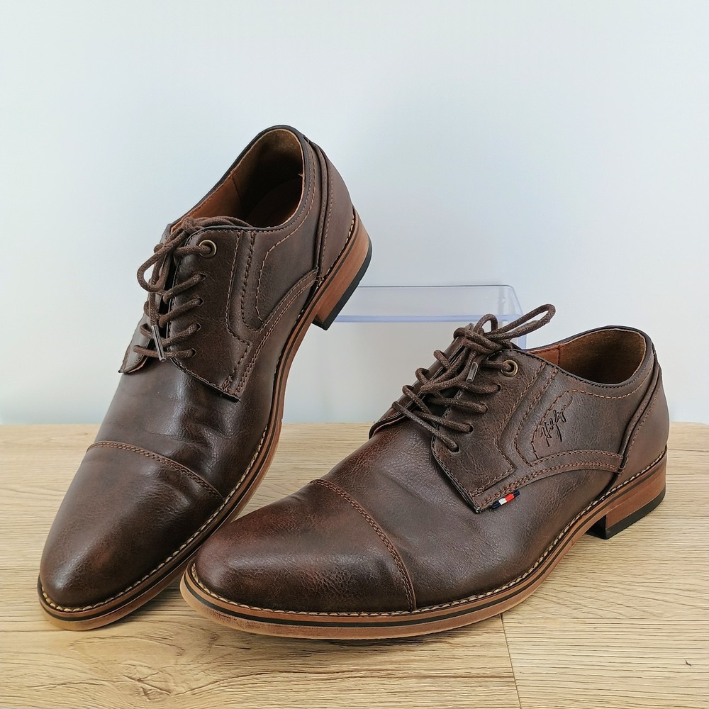 Tommy Hilfiger Banly Men Size 8.5 Brown PU Leather Dress Shoes Cap Toe Oxford